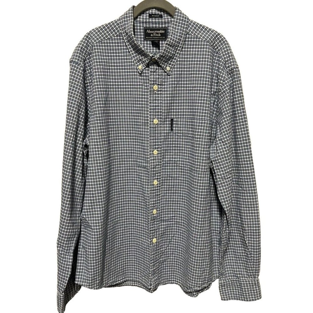 Abercrombie & Fitch Mens Shirt Large Muscle Long Sleeve Button Down Blue Plaid